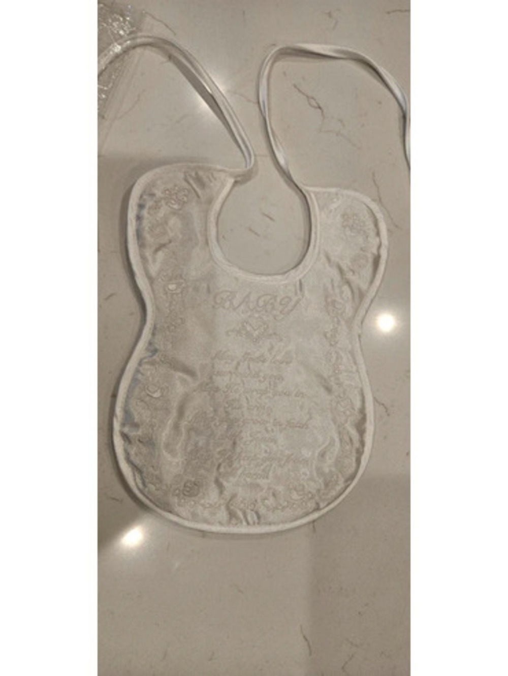 White Satin Baby Baptism Christening Bib – May God’s Love Surround You Prayer